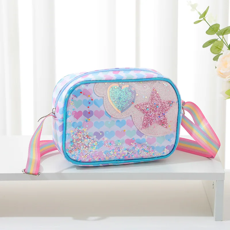 Bolso unicornio arcoíris niña correa ajustable corazón estrella