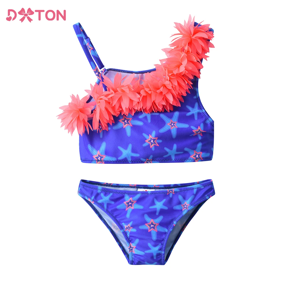 DXTON bañador de niña estampado estrellas de mar, hombros descubiertos