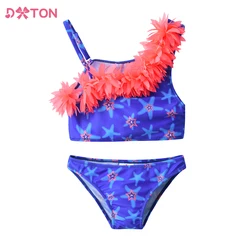 DXTON bañador de niña estampado estrellas de mar, hombros descubiertos
