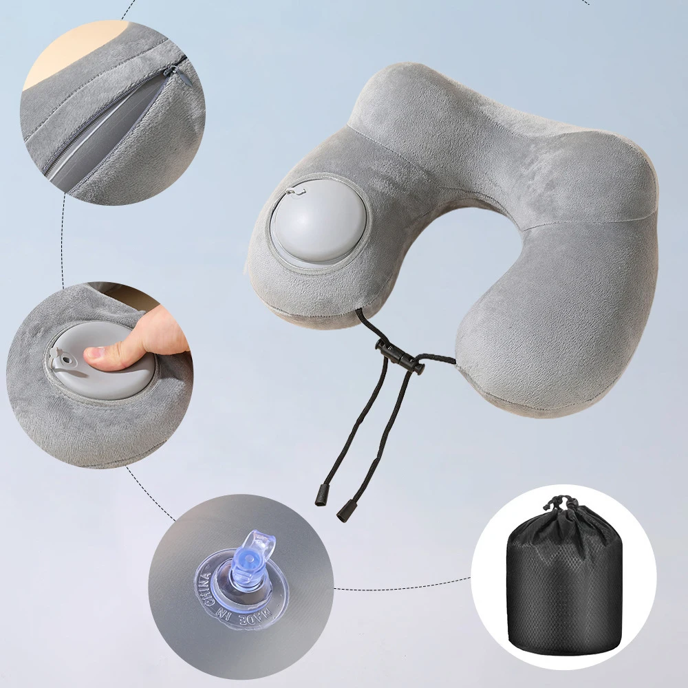 Almohada de cuello portátil inflable para viajes, desmontable - imagen 2