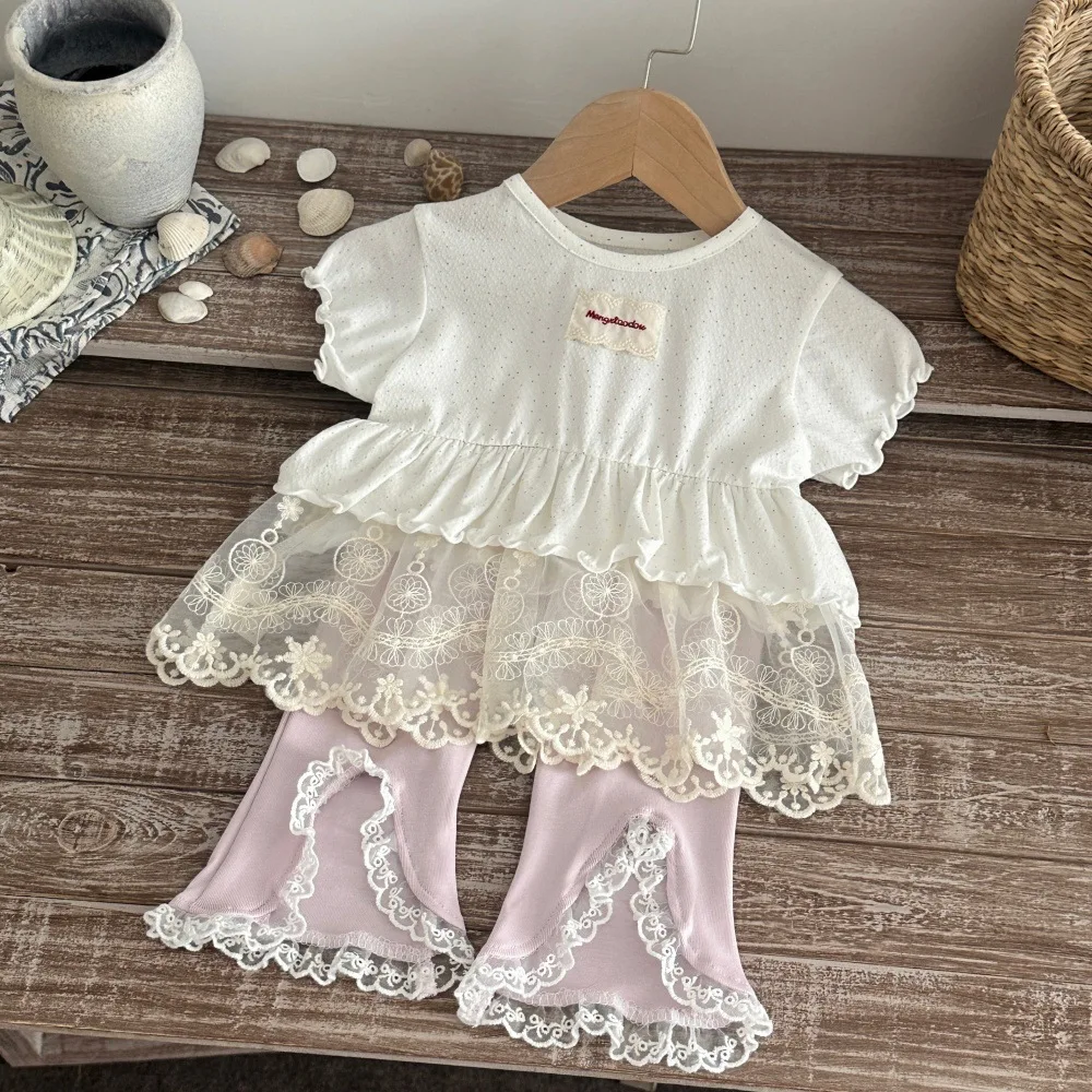 MILANCEL Camiseta de bebé verano para niña con encaje floral - imagen 2