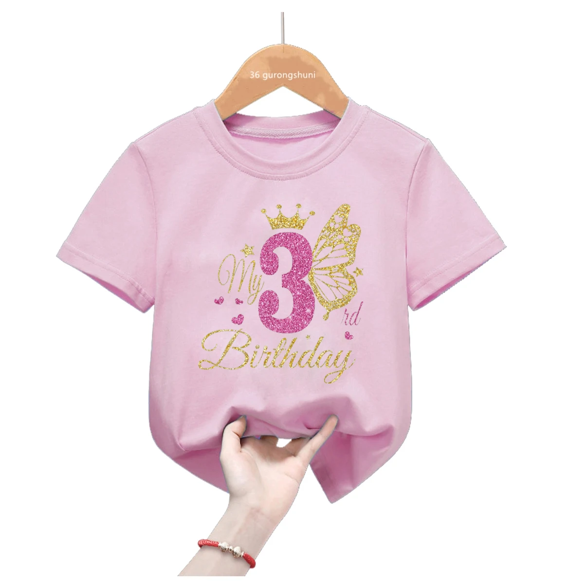 Camiseta personalizada de princesas con mariposa dorada para niña