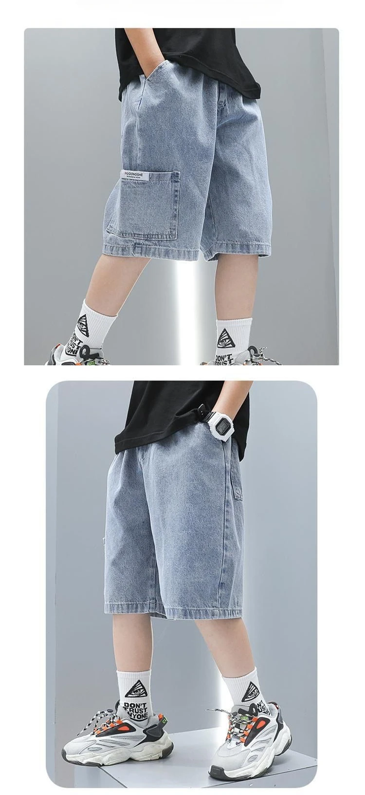 Pantalones vaqueros cortos azules cielo para bebés y niños