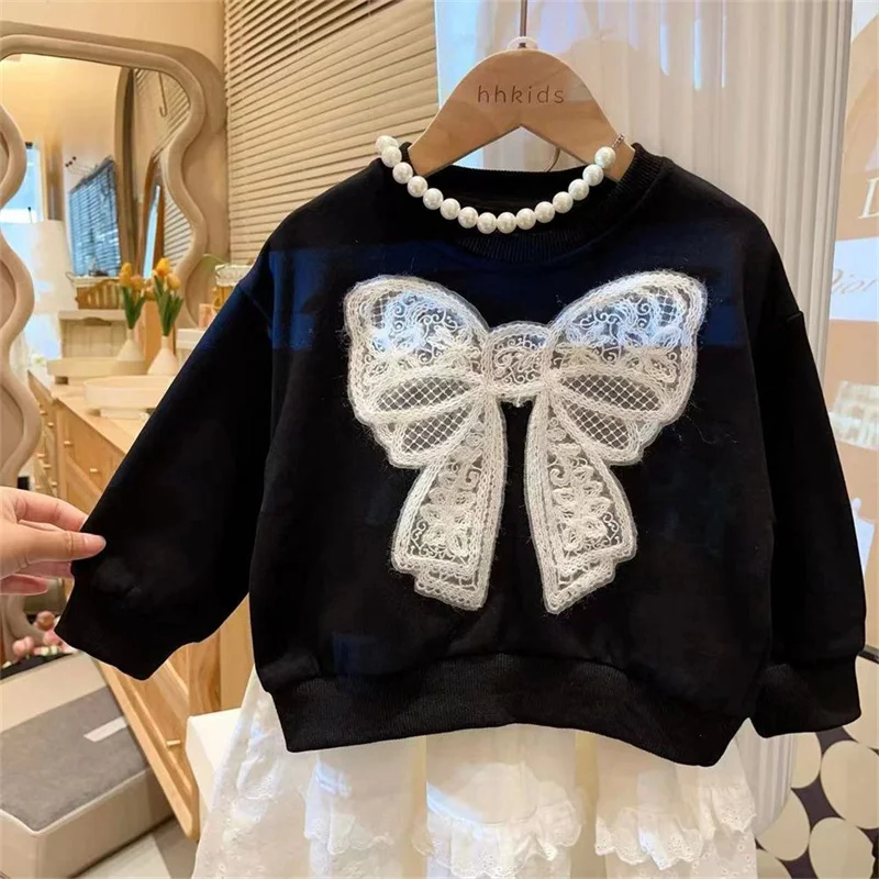 Jersey de primavera con lazo estilo dulce para niñas y niños - imagen 2