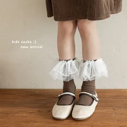 Calcetines altos de niña Lolita con encaje y volantes suaves