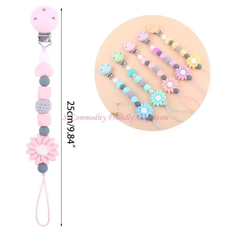 Chupete de silicona con clip para dentición y anillas florales - imagen 5