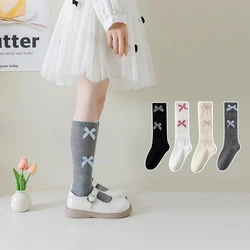 Calcetines altos de algodón con lazo estilo retro para niñas