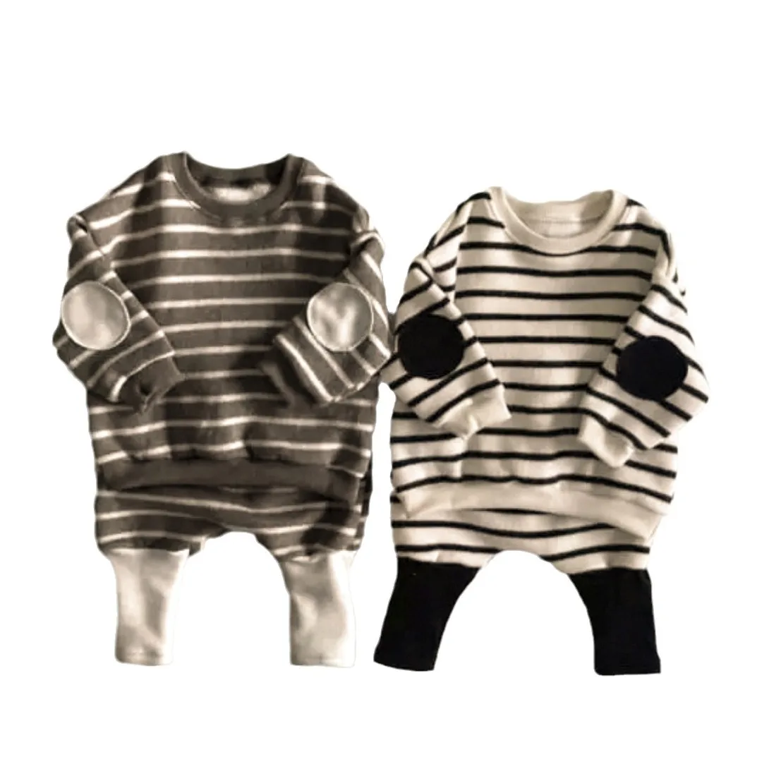 Conjunto de punto de algodón rayado para bebé niño