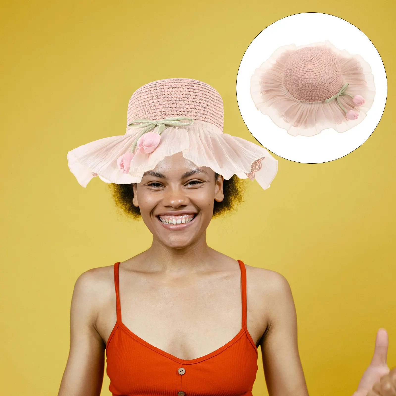 Sombrero de pescador de paja con protección solar y correa ajustable - imagen 3