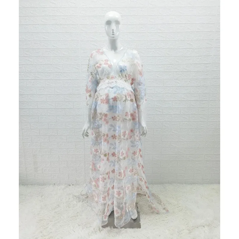 Vestido de maternidad boho largo de encaje bordado para fotos
