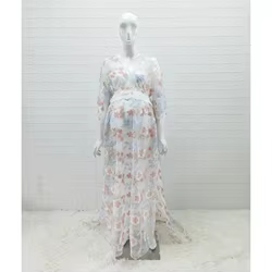 Vestido de maternidad boho largo de encaje bordado para fotos