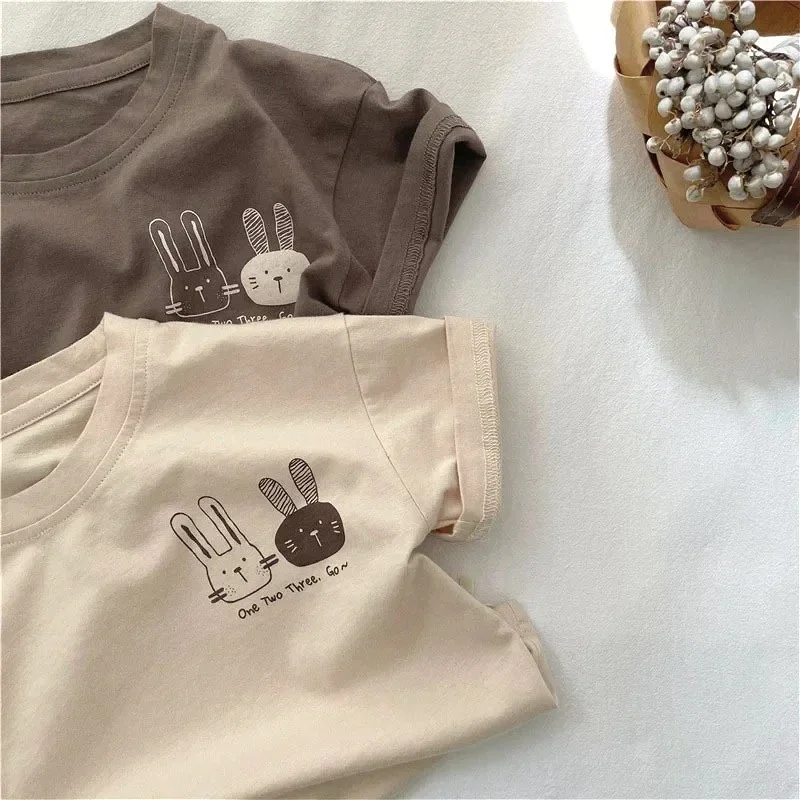 Camiseta infantil verano algodón manga corta cuello redondo conejo - imagen 3