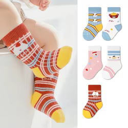 Calcetines altos de algodón con rayas y animales para niños