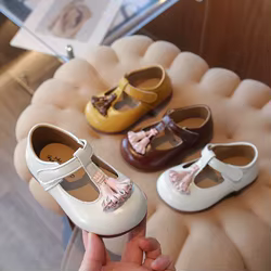Zapatos de cuero antideslizantes de princesa con borlas para bebé
