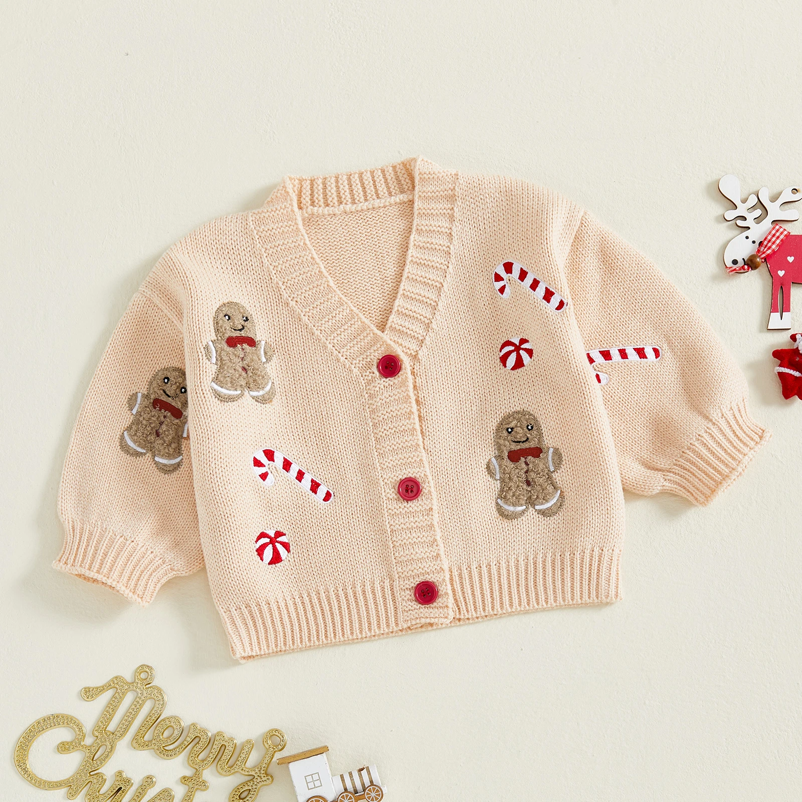 Cárdigan de Navidad para niña – Papá Noel con botones - imagen 5
