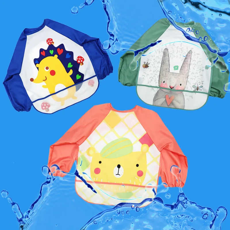 Babero impermeable manga larga con animales bebé – EVA antisuciedad