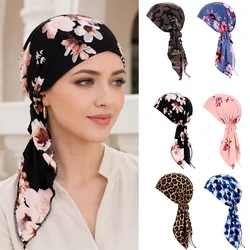 Gorro turbante floral transpirable de poliéster con lazo