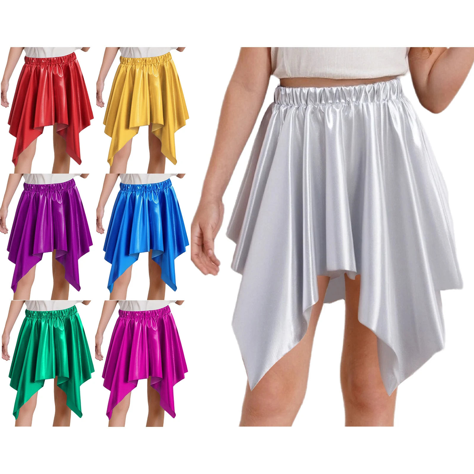 Falda de baile brillante metalizada para niñas con cintura elástica