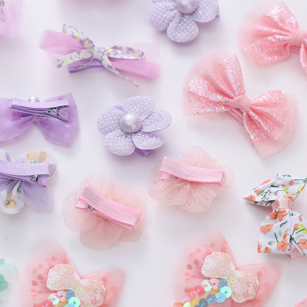 Orangza Set pinzas y lazos para el pelo de niña – Flores y perlas brillantes - imagen 3