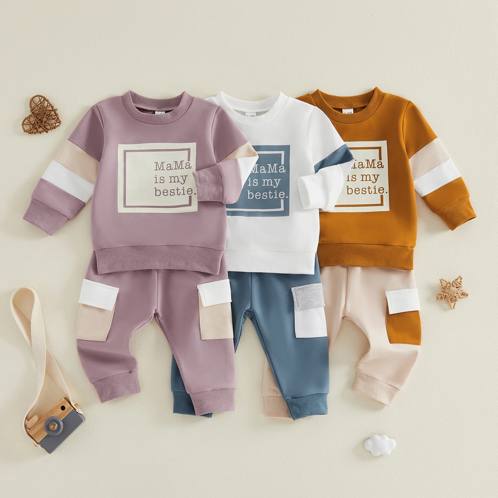 Conjunto de primavera para bebé: jersey cuello redondo + cargo - imagen 3