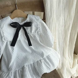 Vestido de niña MILANCEL con lazo y cuello colorblock otoño