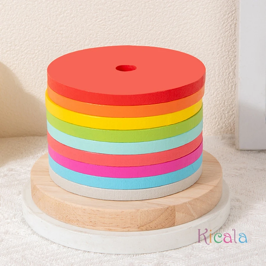 Torre de apilamiento de madera arcoíris para niños: colores y motricidad - imagen 3
