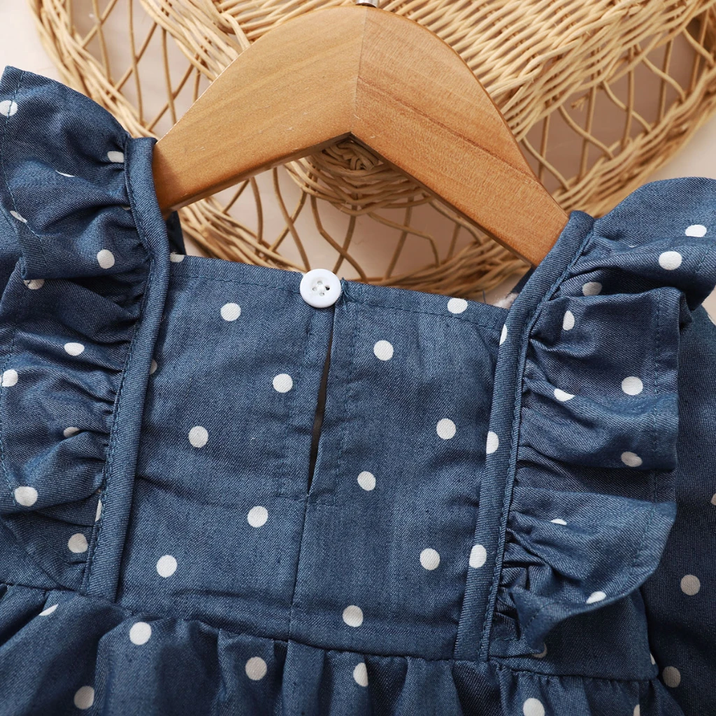 Vestido de lunares para niña, azul con volantes, estilo princesa 3-24m - imagen 3