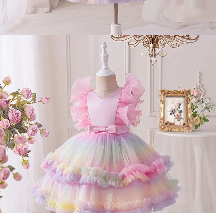 Vestido de princesa de malla para bebé con tutú multicolor fiesta - imagen 4