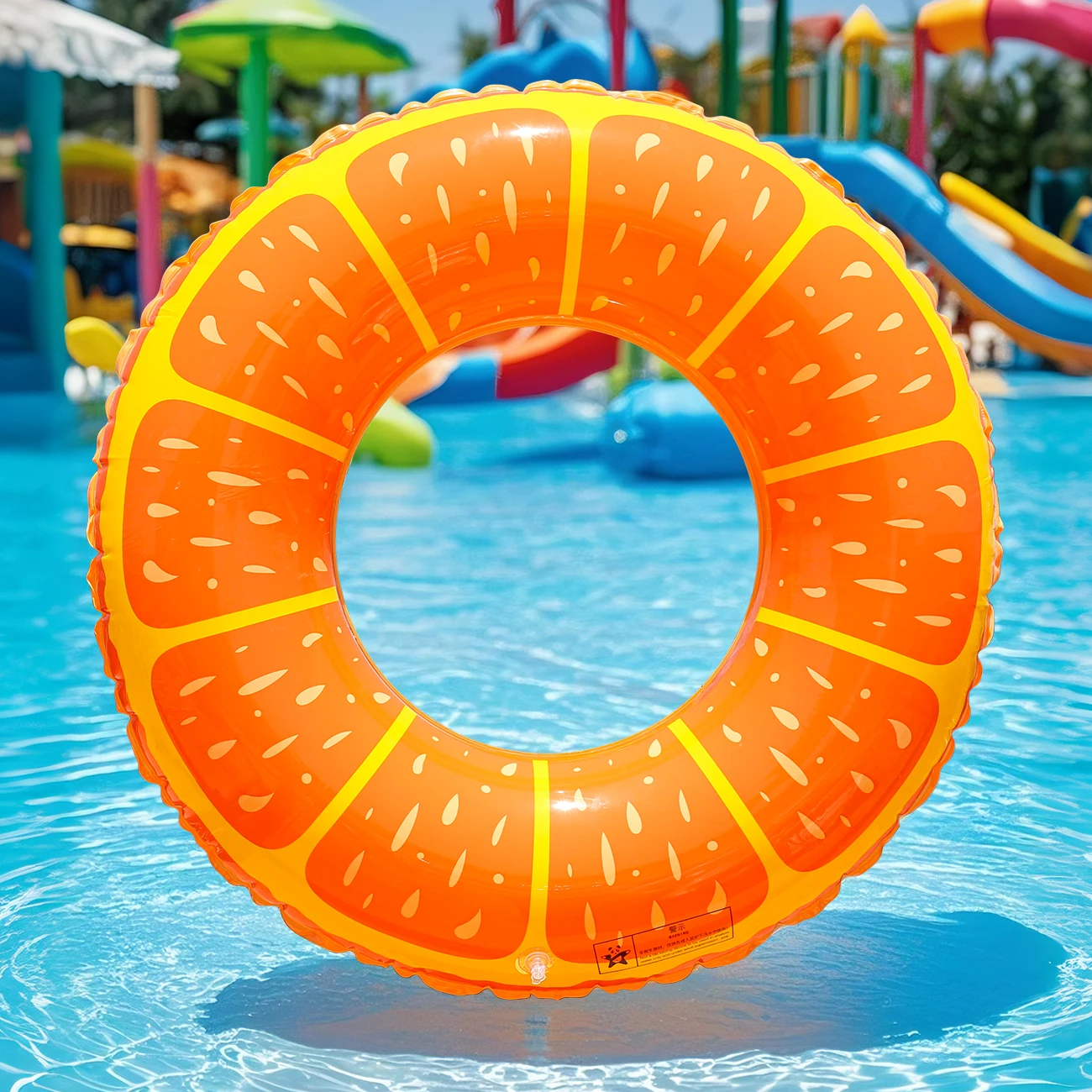 Flotador naranja vista frontal con diseño realista de cítrico