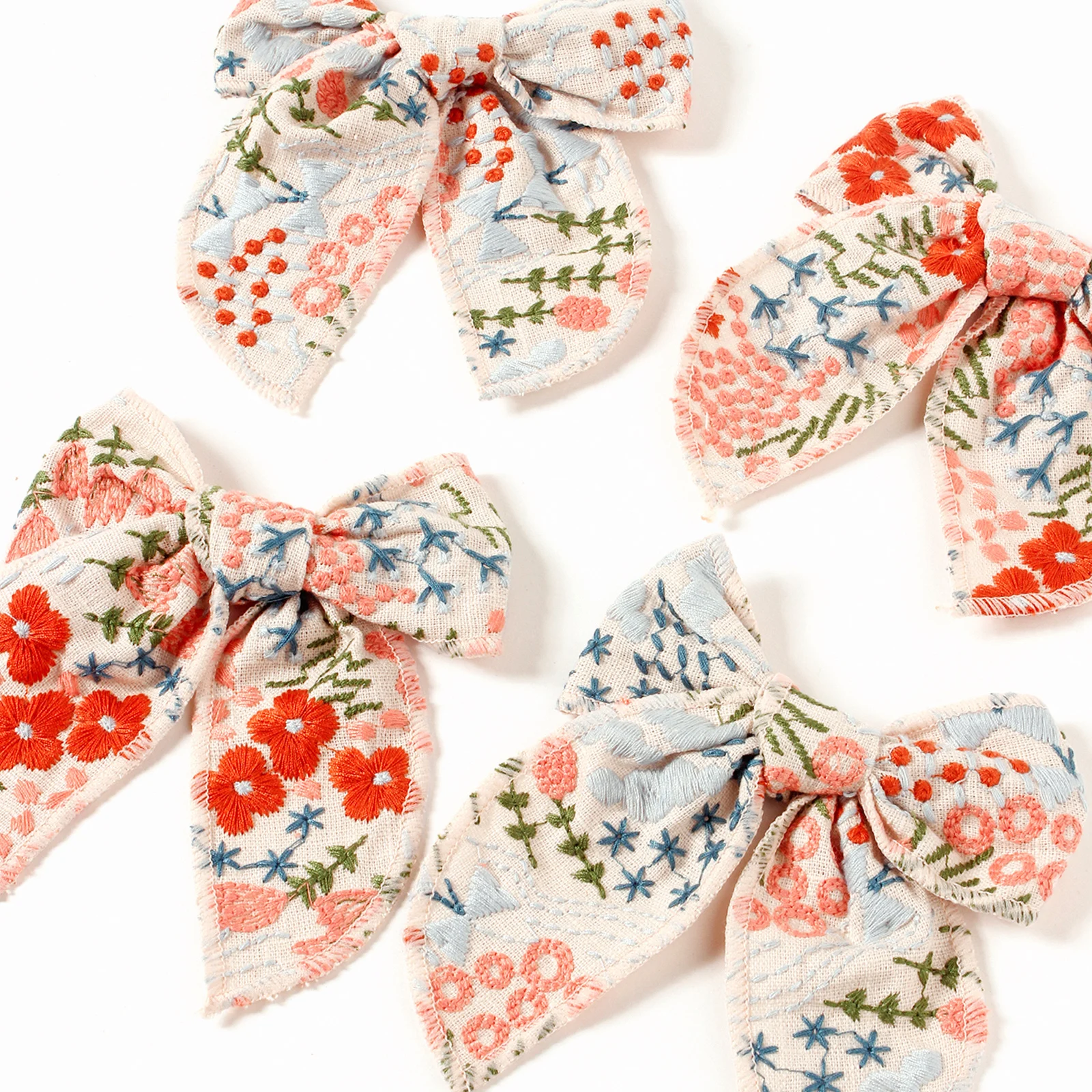 Pinzas para el pelo con lazo de algodón y flores bordadas unisex - imagen 5