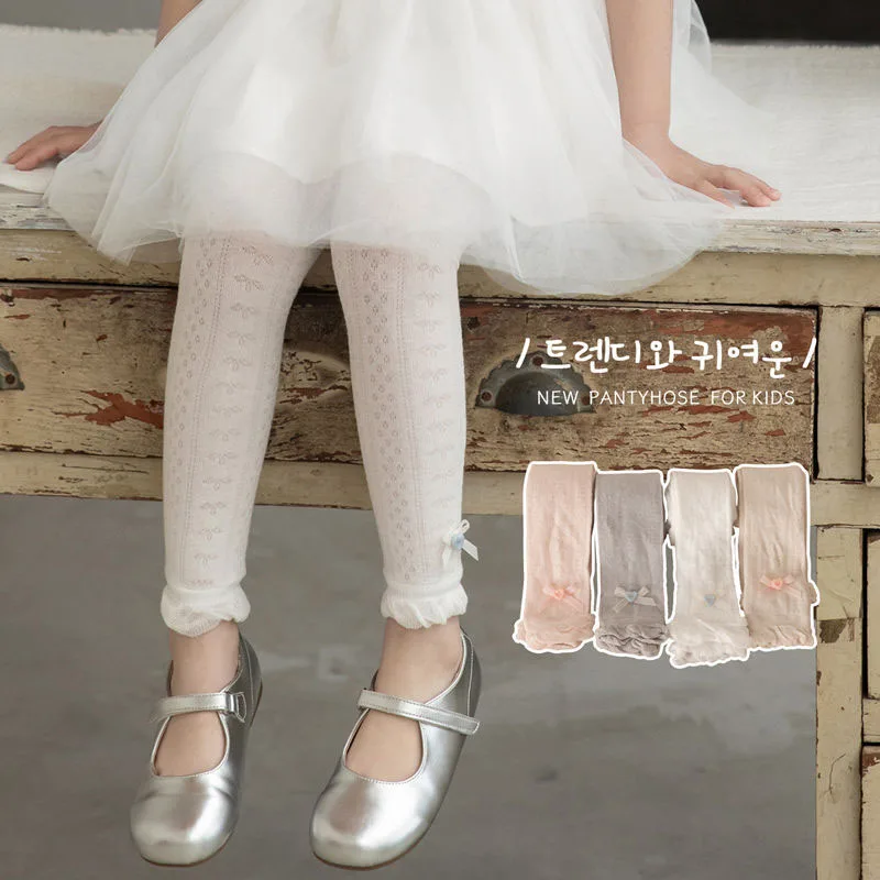 Leggings cortos de malla fina para niñas con lazo ventilado - imagen 3