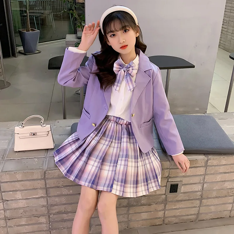 Conjunto de niña estilo universitario primavera-otoño falda plisada