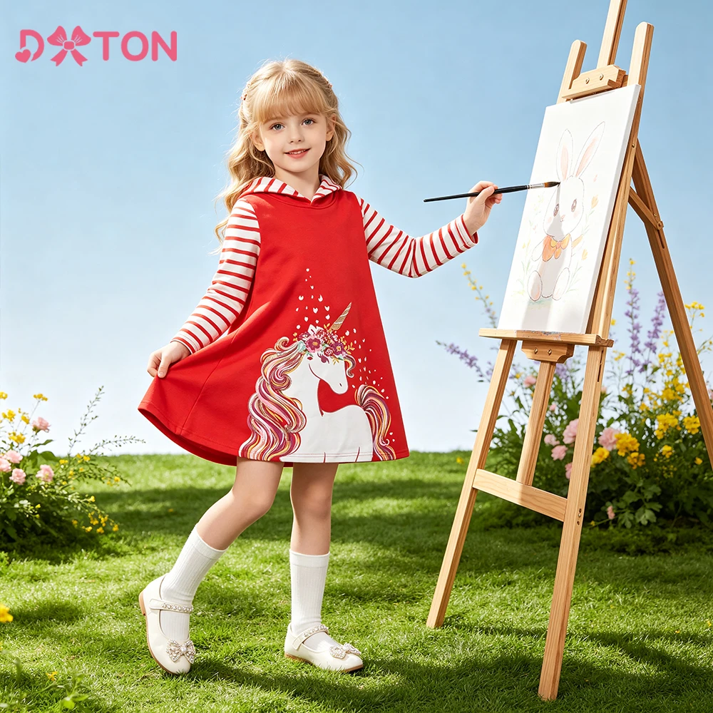 DXTON sudadera con capucha niña a rayas de unicornio para otoño - imagen 3