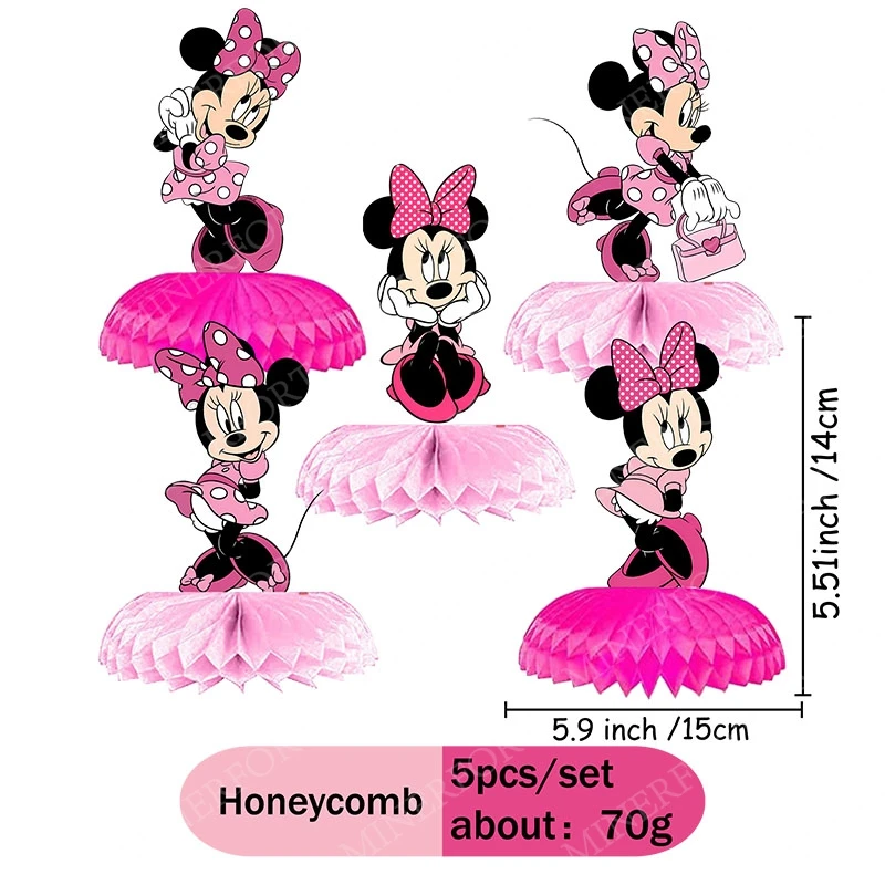 Centro de mesa de panal Minnie rosa para cumpleaños infantil