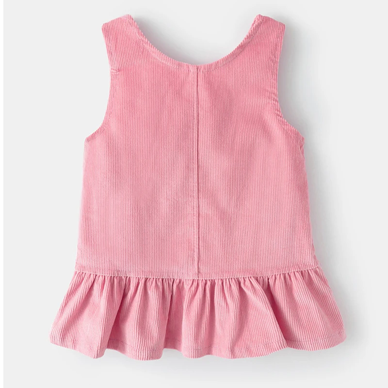 Milangel Vestido plisado de pana con cuello en V para niñas - imagen 3