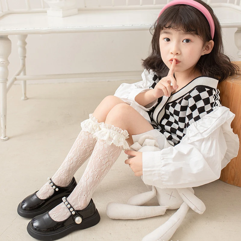 JK Lolita Medias de malla con encaje fino - Volantes blanco y negro - imagen 5