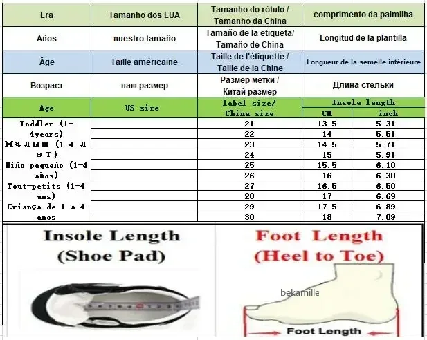 Tabla de tallas de zapatillas Bekamille