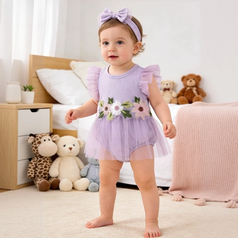 Mono niña floral de tul ligero con mangas fluidas estilo princesa - imagen 3
