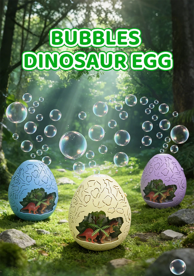 Huevo de dinosaurio con burbujas y luces
