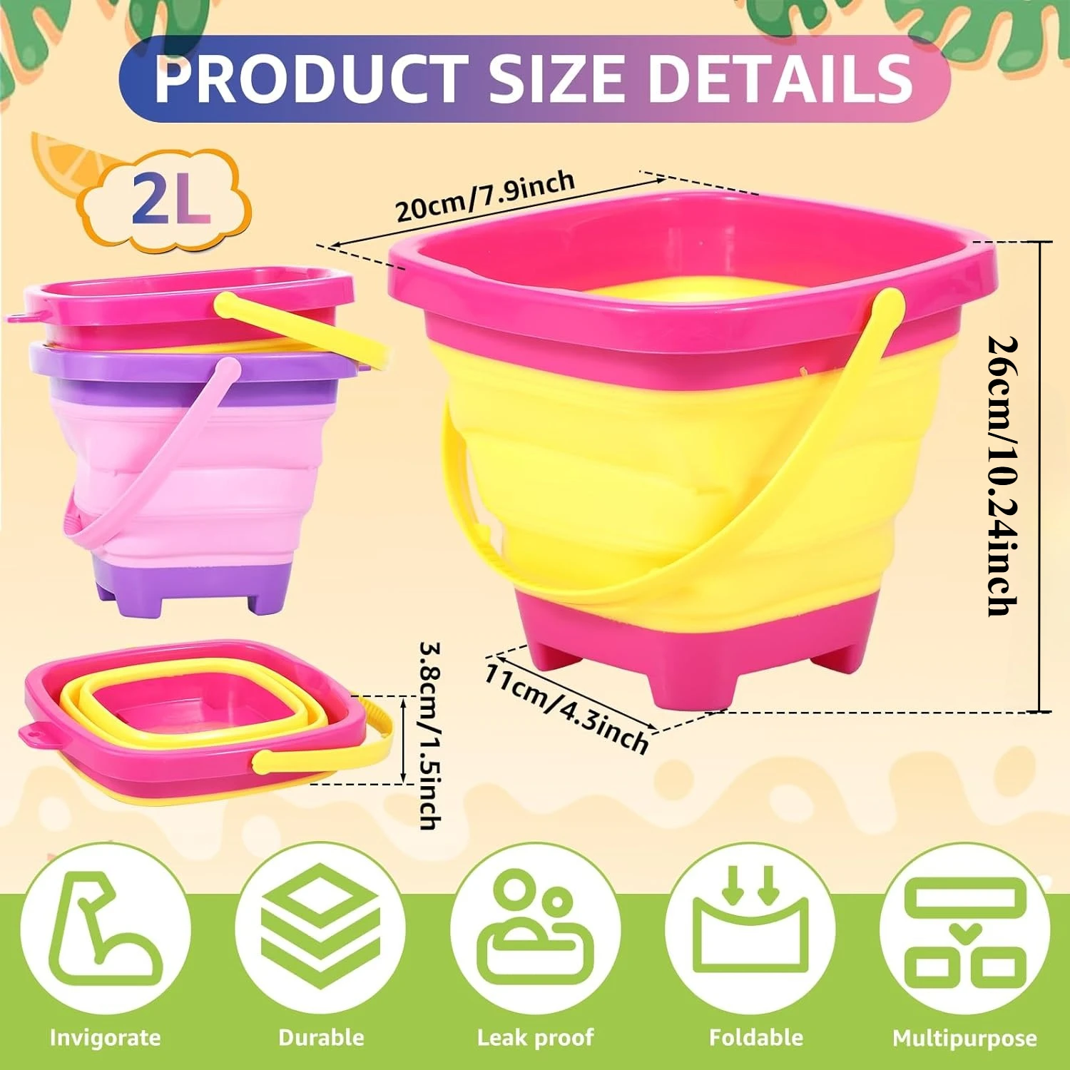 Cubo de playa plegable silicona para niños en verano y acampada - imagen 4