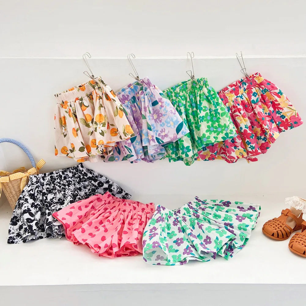 Shorts de verano para niña con volantes - Estampado floral