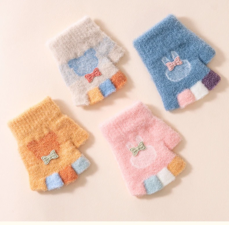 Guantes de cinco dedos para niñas de 0 a 3 años con diseño Kawaii de felpa