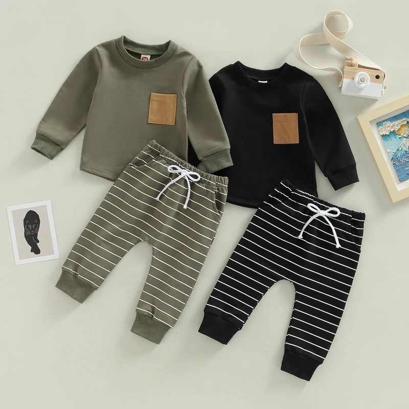 Conjunto de otoño para niño pequeño: chándal de rayas