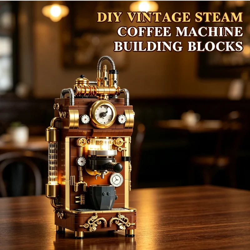 Bloques de construcción de cafetera de vapor retro con luces - imagen 2