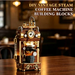 Bloques de construcción de cafetera de vapor retro con luces