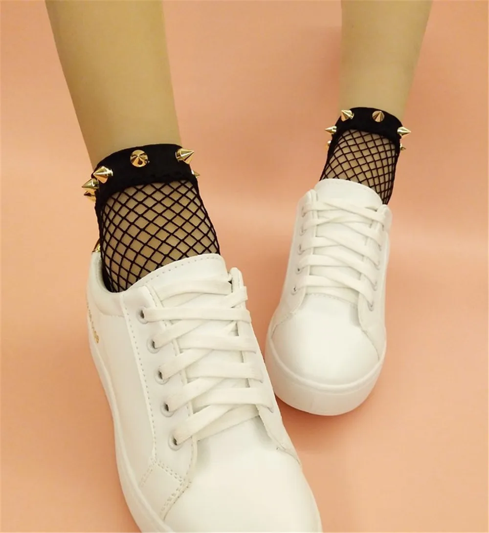 Calcetines de rejilla transpirables con remaches elegantes para mujer - imagen 4