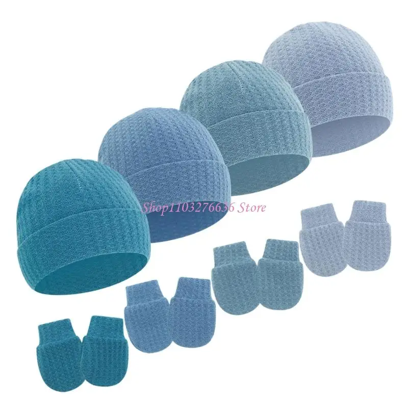 Gorro para recién nacido con guantes antirrayas suaves a juego - imagen 4