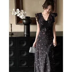 Vestido floral de encaje negro con tirantes para niñas