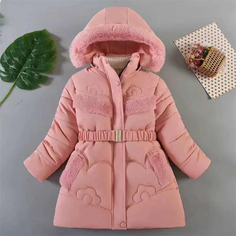 Chaqueta acolchada con capucha para niñas de piel sintética en invierno - imagen 5
