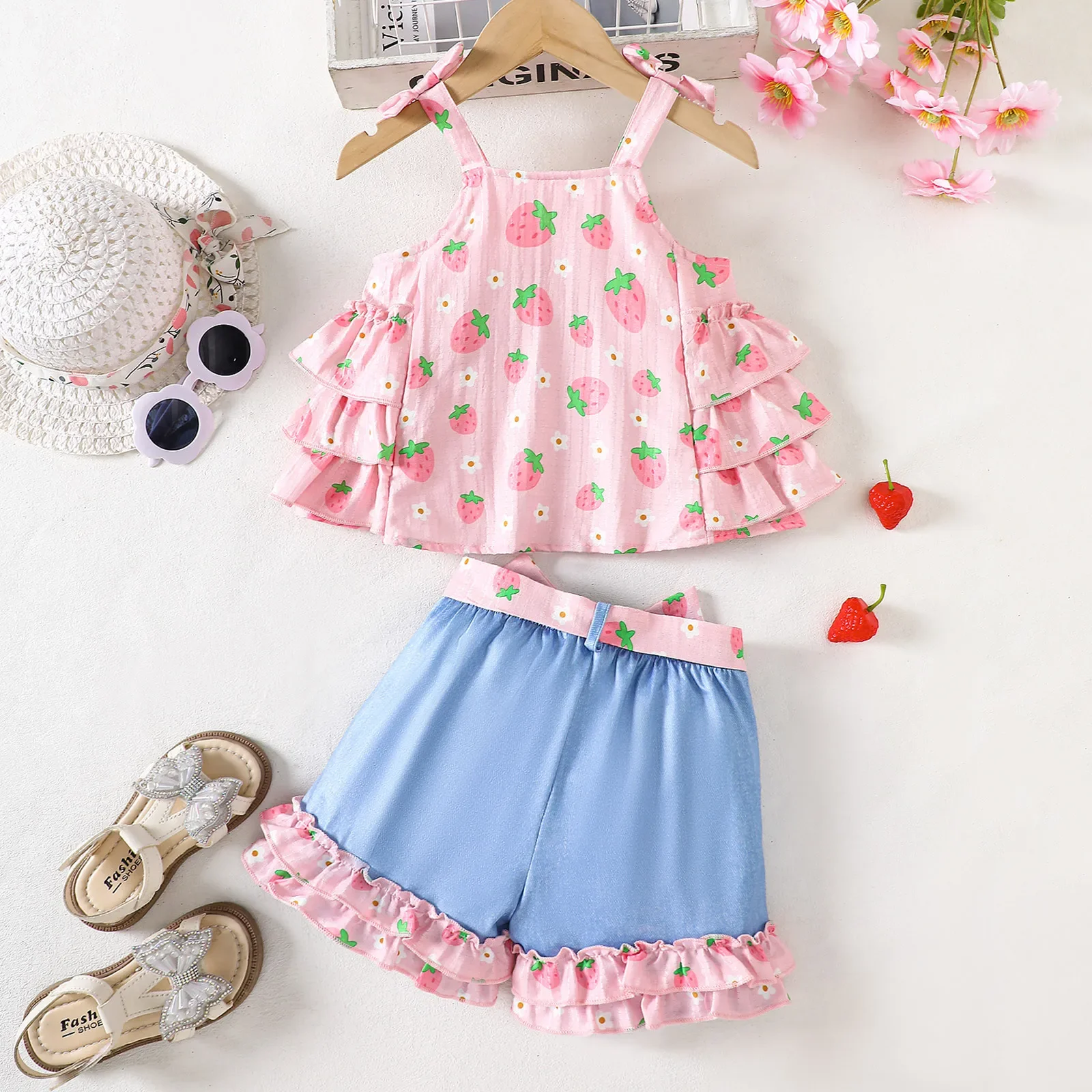 Conjunto de verano para niña sin mangas camiseta y pantalón corto - imagen 3